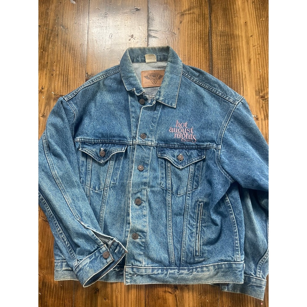 Vintage 1991 International Denim Hot August Nights Trucker‎ Jacket Blue Large